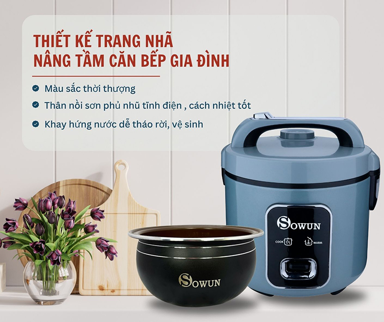 Nồi cơm điện Sowun 1.5 lít SW6915 - Thiết kế hiện đại, màu sắc trang nhã