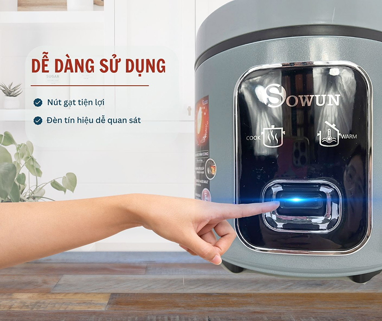 Nồi cơm điện Sowun 1.5 lít SW6915 - Điều khiển nút gạt dễ sử dụng