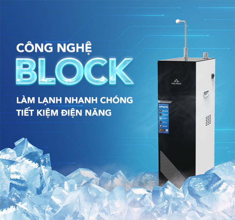 Máy lọc nước RO nóng lạnh Hòa Phát HPN692 làm lạnh bằng block