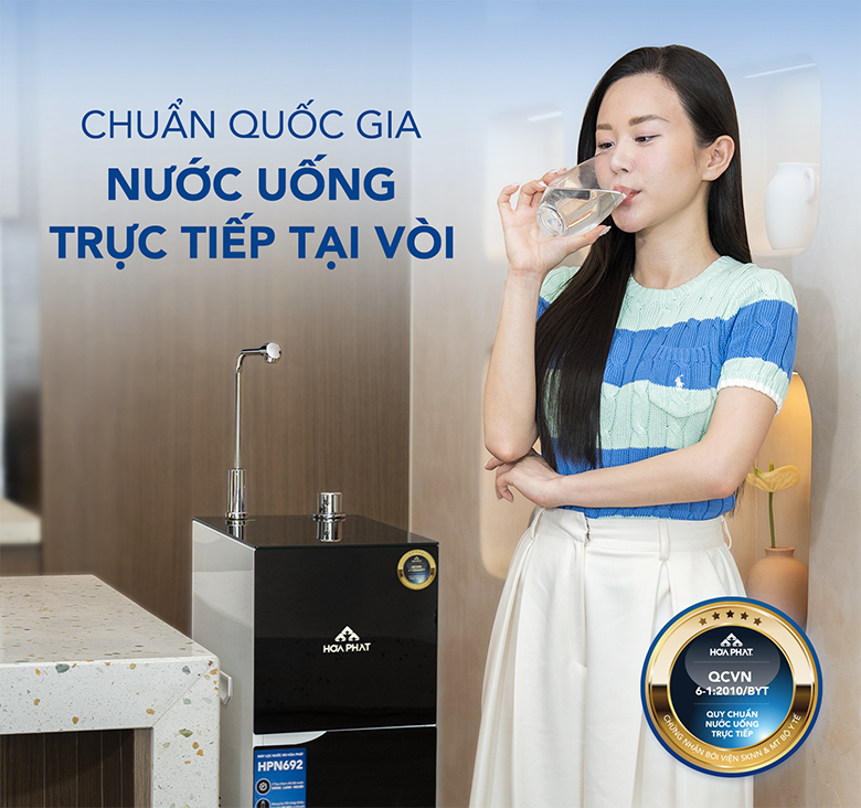 Máy lọc nước RO nóng lạnh Hòa Phát HPN692 đạt chuẩn nước uống trực tiếp