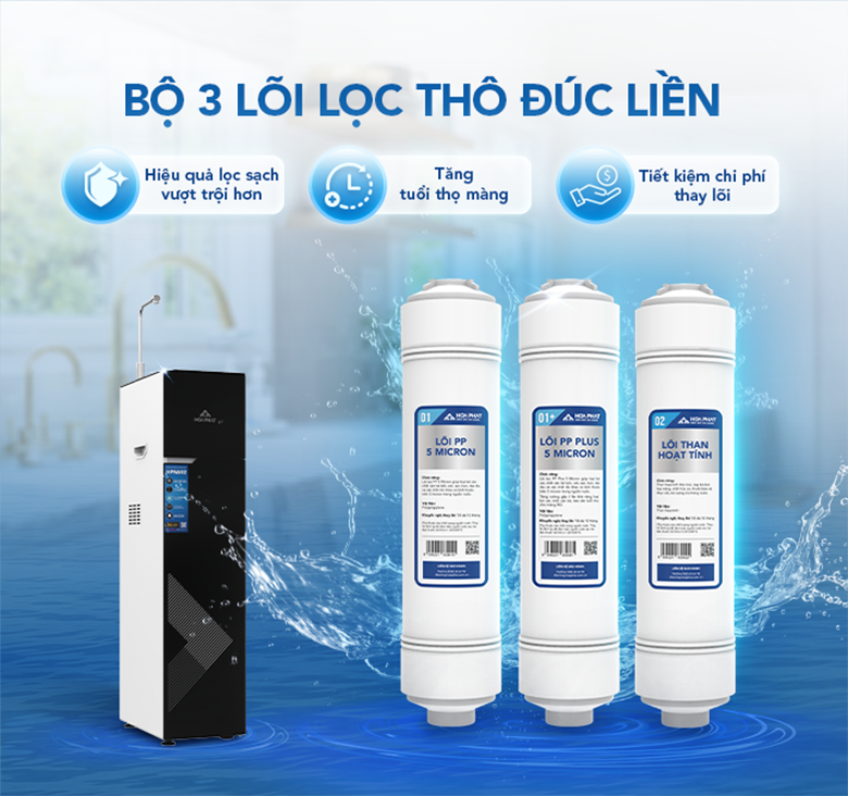 Máy lọc nước RO nóng lạnh Hòa Phát HPN692 lõi lọc thô đúc liền