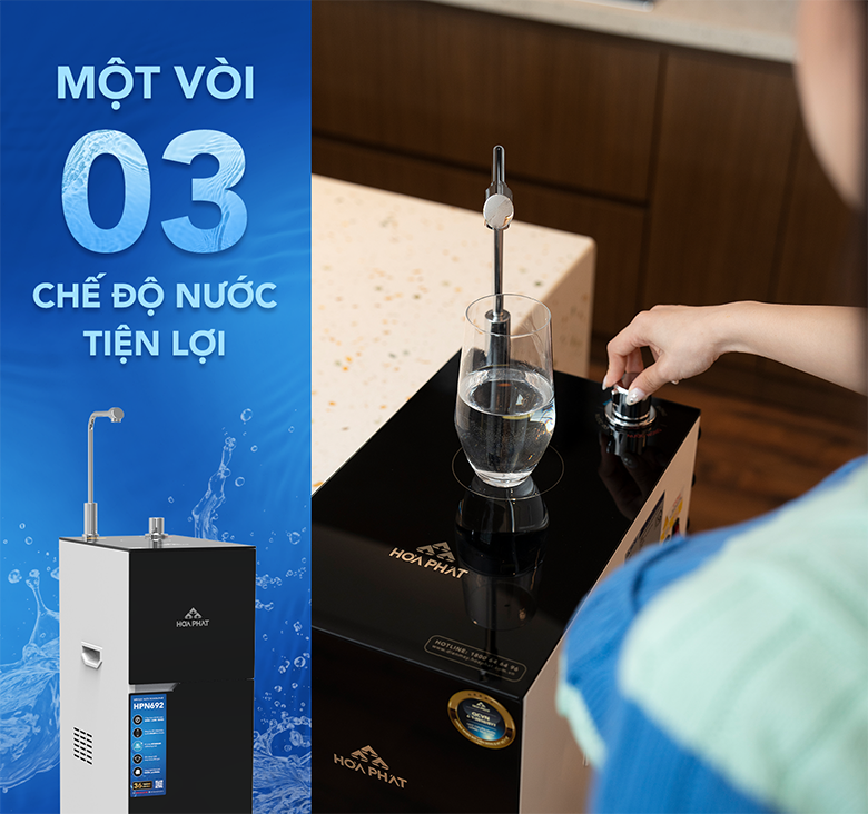 Máy lọc nước RO nóng lạnh Hòa Phát HPN692 1 vòi 3 chế độ nước