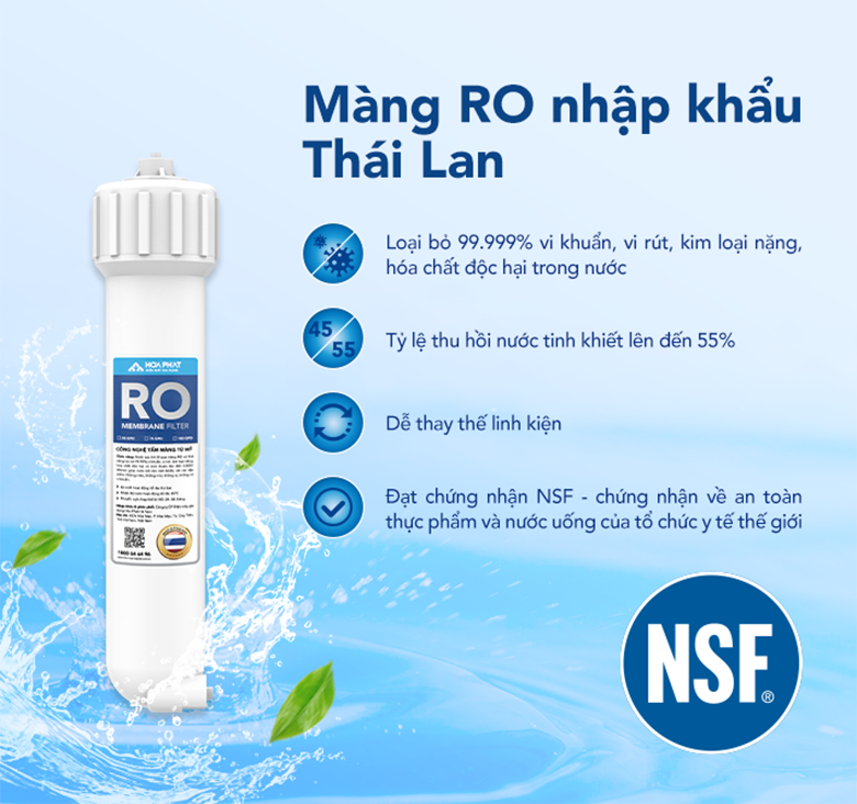 Máy lọc nước RO nóng lạnh Hòa Phát HPN683 lõi lọc RO Thái Lan