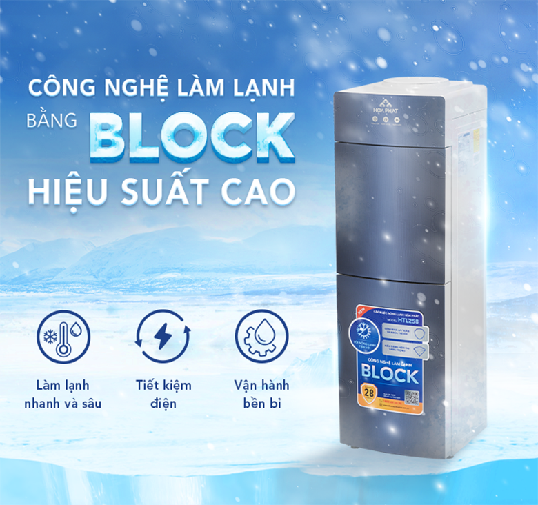 Cây nước nóng lạnh Hòa Phát HTL258 làm lạnh bằng block