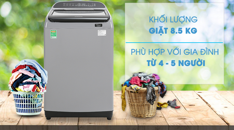 Khối lượng giặt-Máy giặt Samsung Inverter 8.5 kg WA85T5160BY/SV lồng đứng