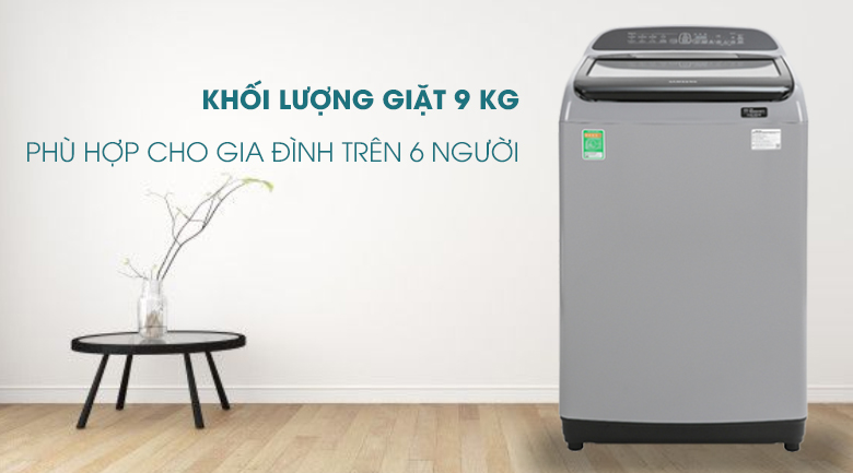 Khối lượng giặt -Máy giặt Samsung Inverter 9 kg WA90T5260BY/SV lồng đứng