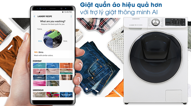 Trợ lý giặt thông minh AI-Máy giặt sấy Samsung Inverter 10.5 kg WD10N64FR2W/SV