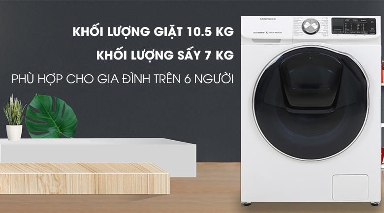 Khối lượng giặt-Máy giặt sấy Samsung Inverter 10.5 kg WD10N64FR2W/SV
