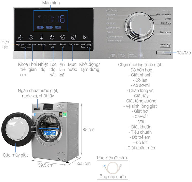 ảnh kích thước-Máy giặt Aqua Inverter 9 kg AQD-D900F S lồng ngang