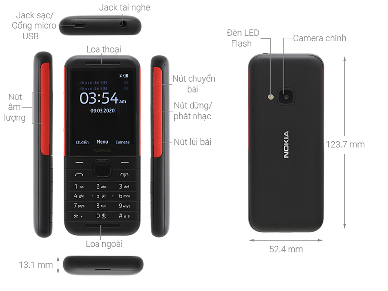 ảnh kích thước điện thoại Nokia 5310 (2020) Đen Đỏ