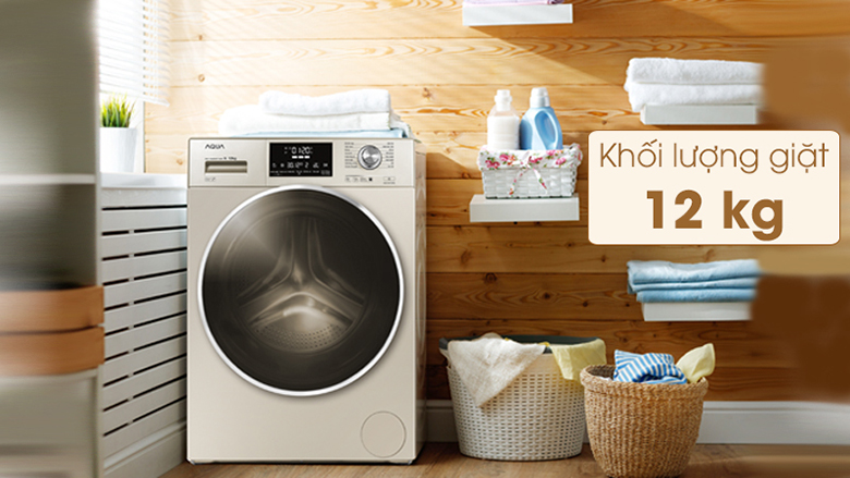 Khối lượng giặt -Máy giặt Aqua Inverter 12kg AQD-DD1200C lồng ngang