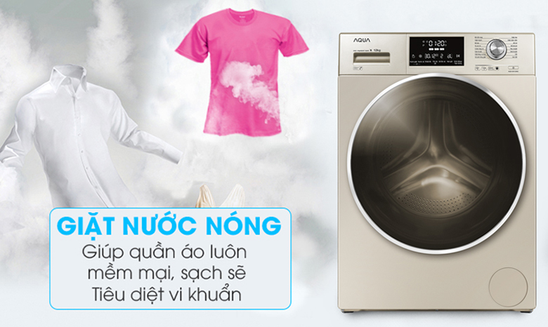 Chế độ giặt nước nóng-Máy giặt Aqua Inverter 12kg AQD-DD1200C lồng ngang