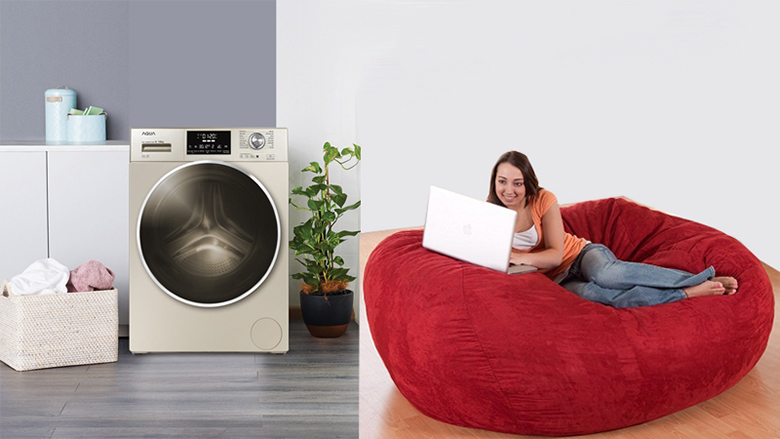 Hẹn giờ giặt xong-Máy giặt Aqua Inverter 12kg AQD-DD1200C lồng ngang