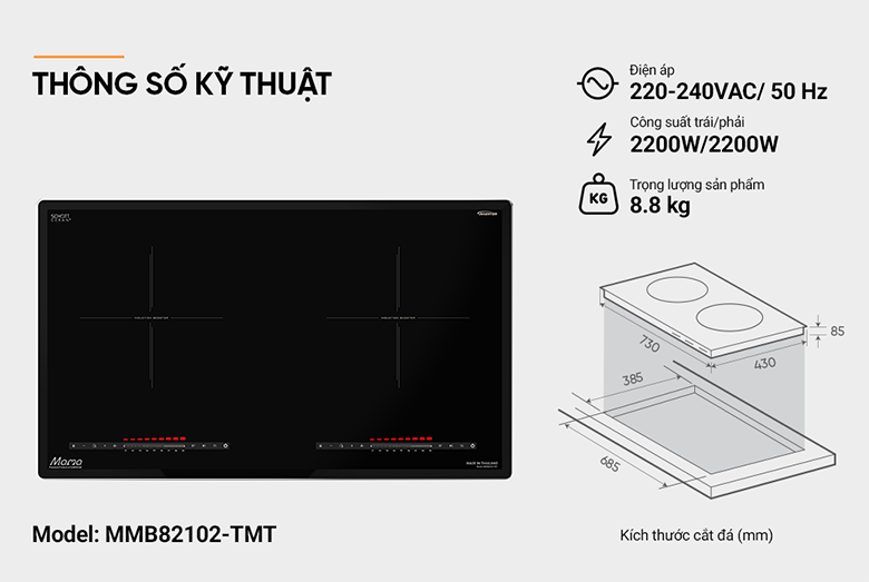 kích thước Bếp từ đôi Sunhouse MMB82102-MT