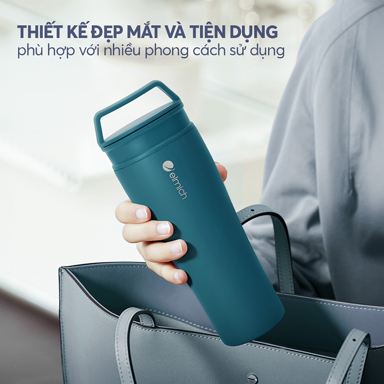 Cốc giữ nhiệt Elmich inox 304 600ml EL8374SB - Thiết kế tiện dụng, màu sắc trẻ trung