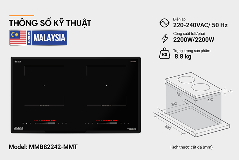 kích thước Bếp từ đôi Sunhouse MMB82242-MT