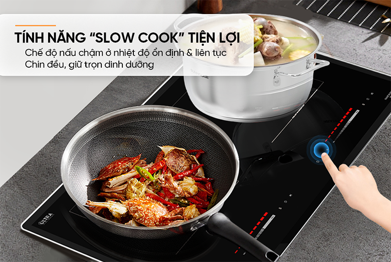Bếp từ đôi Sunhouse MMB82242-MT có tinh năng nấu chậm