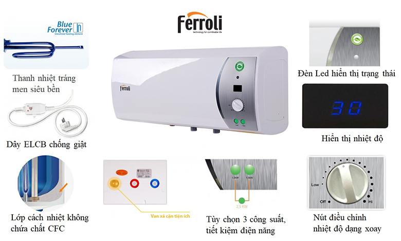 Bình nóng lạnh Ferroli Verdi-SE 30 1 trong Top 5 bình nóng lạnh chất lượng tốt, giá rẻ 