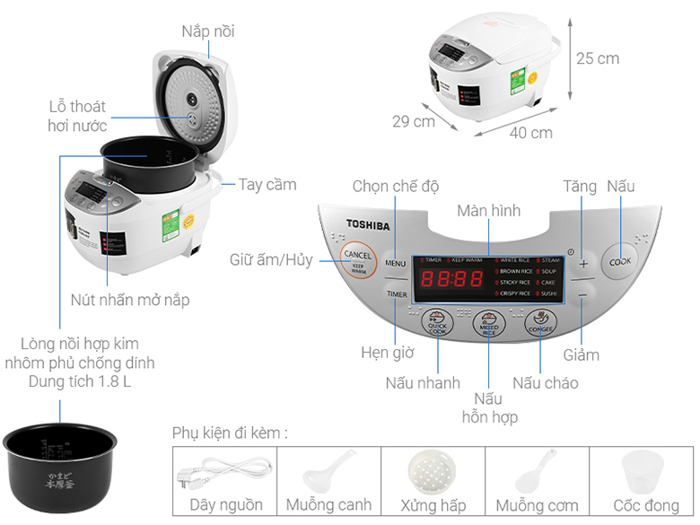ảnh kích thước-Nồi cơm điện tử Toshiba 1.8 lít RC-18DH2PV(W)