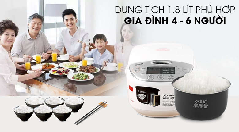 Dung tích-Nồi cơm điện tử Toshiba 1.8 lít RC-18DH2PV(W)