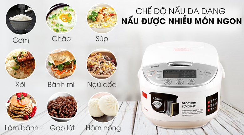 Nấu đa chức năng-Nồi cơm điện tử Toshiba 1.8 lít RC-18DH2PV(W)