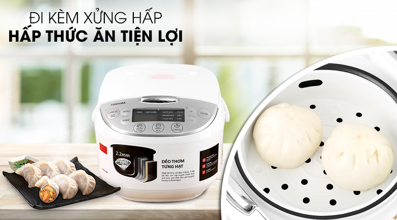 Xửng hấp-Nồi cơm điện tử Toshiba 1.8 lít RC-18DH2PV(W)