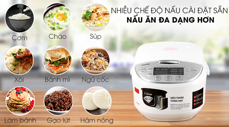Nấu đa chức năng-Nồi cơm điện tử Toshiba 1 lít RC-10DH2PV(W)