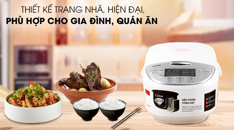Thiết kế-Nồi cơm điện tử Toshiba 1 lít RC-10DH2PV(W)