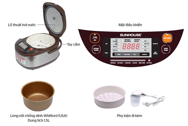 ảnh kích thước- Nồi cơm điện tử Sunhouse 1.5 lít SHD8905C