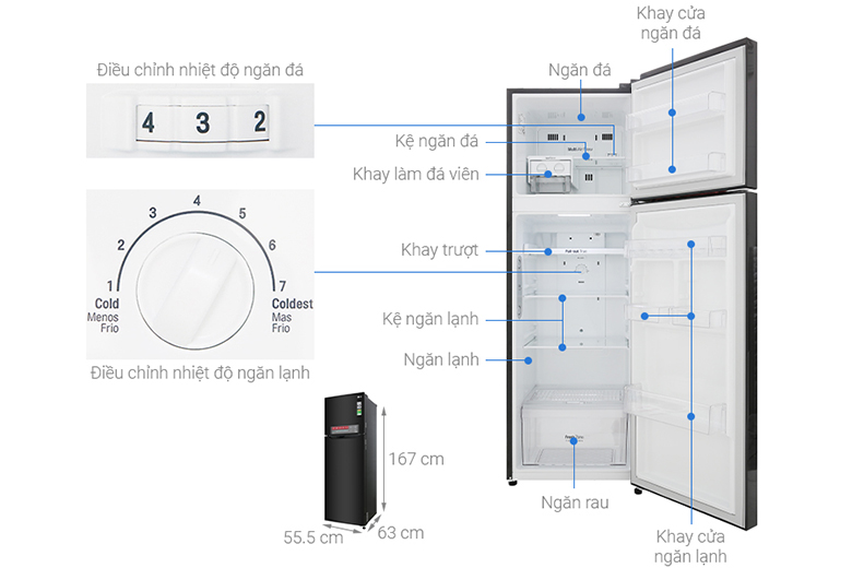 Kích thước của tủ lạnh LG Inverter 255 lít GN-M255BL