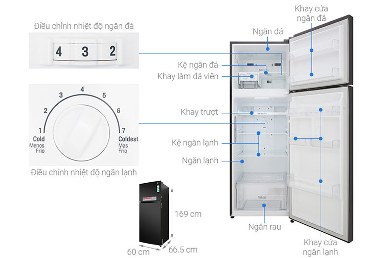 Kích thước của tủ lạnh LG Inverter 315 lít GN-M315BL