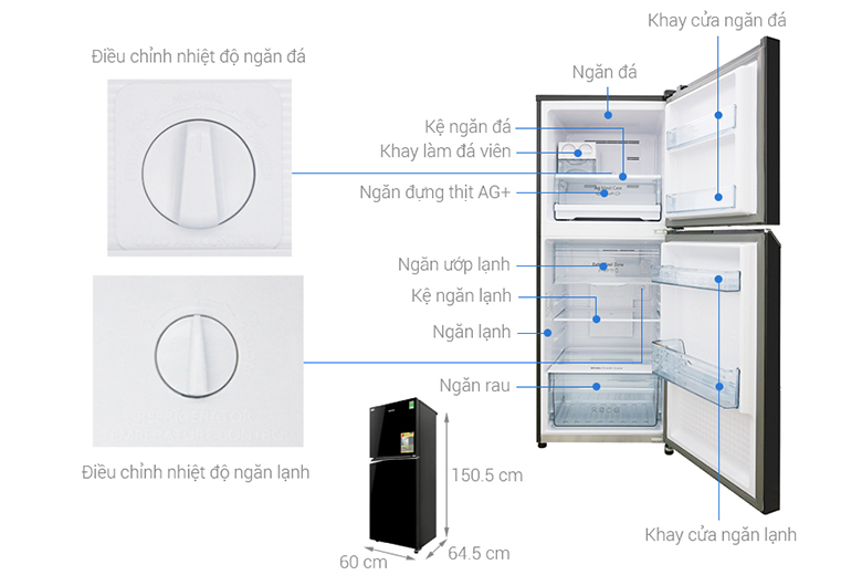 Kích thước của tủ lạnh Panasonic Inverter 268 lít NR-BL300PKVN