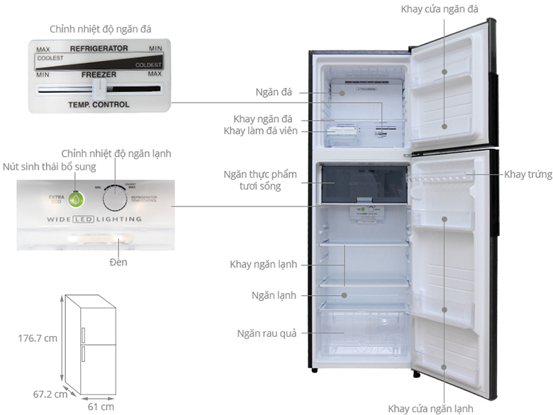 Kích thước của tủ lạnh Sharp Inverter 315 lít SJ-X346E-DS