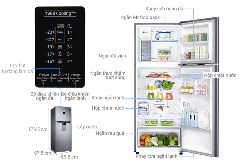 Kích thước tủ lạnh Samsung Inverter 380 lít RT38K5982SL/SV
