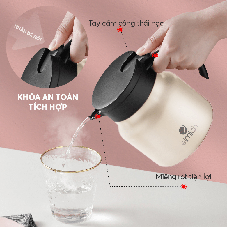 Bình giữ nhiệt Elmich inox 304 900ml EL8299 - Sử dụng dễ dàng, an toàn