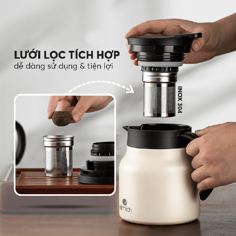 Bình giữ nhiệt Elmich inox 304 900ml EL8299 - Tích hợp thêm lưới lọc