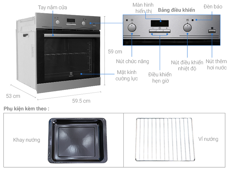 kích thước Lò nướng âm Electrolux EOB3434BOX 72 lít