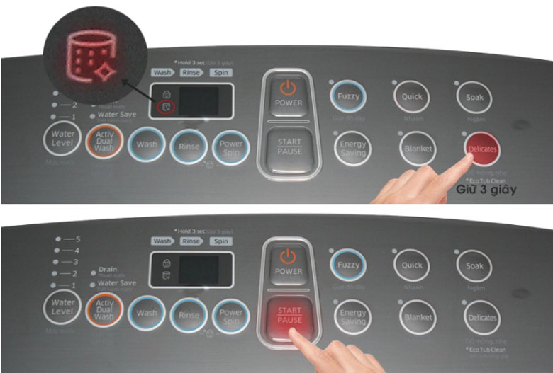 Hoàn thành Cách làm vệ sinh lồng giặt Samsung cửa trên