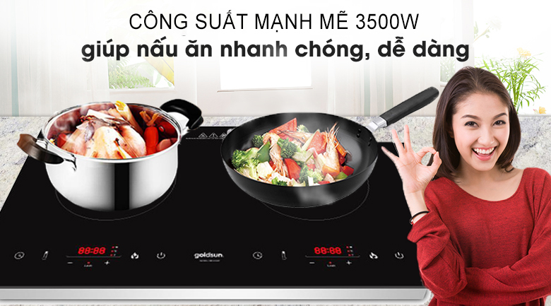 Bếp từ đôi Goldsun BB1202GT công suất 3500W
