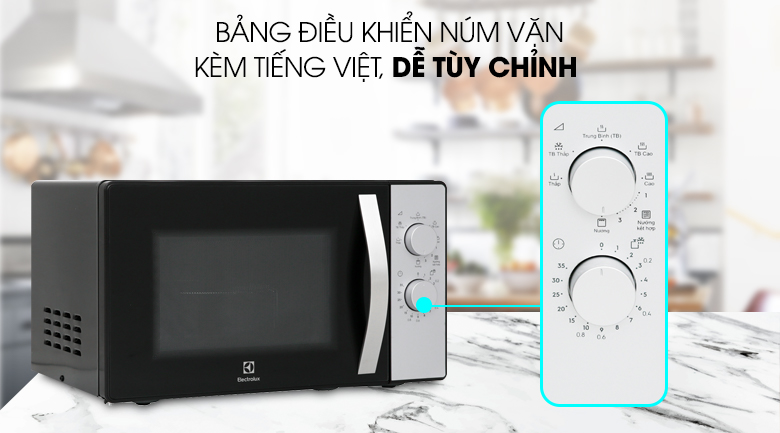 Lò vi sóng 23L có nướng Electrolux EMG23K38GB điều khiển núm vặn