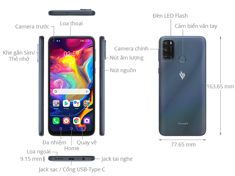 Thiết kế đẹp - Điện thoại Vsmart Joy 4 3GB/64GB Đen - Hàng chính hãng