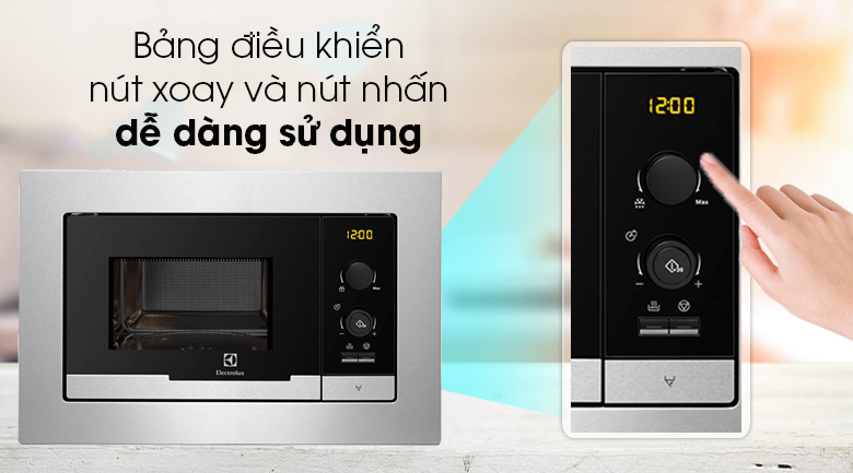 Lò vi sóng âm Electrolux EMS2085X 20 lít trang bị điều khiển nút nhấn và núm xoay