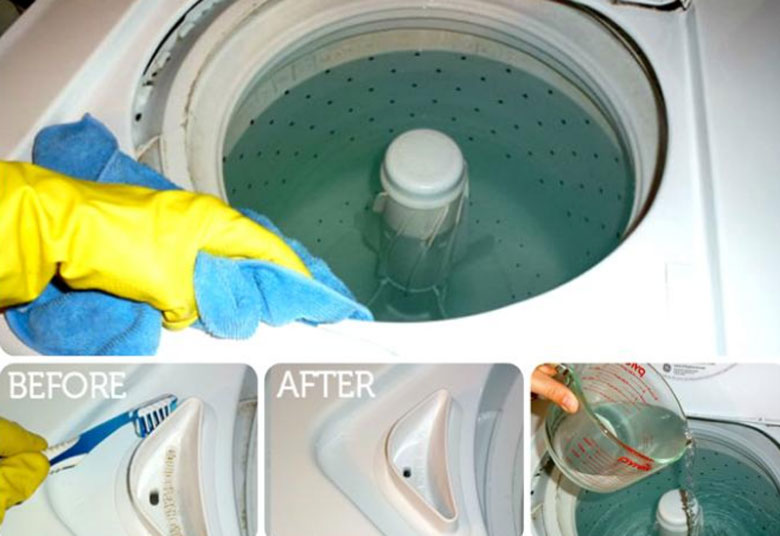 Chà rửa các phần khác của máy giặt và tiếp tục ngâm với nước Javel