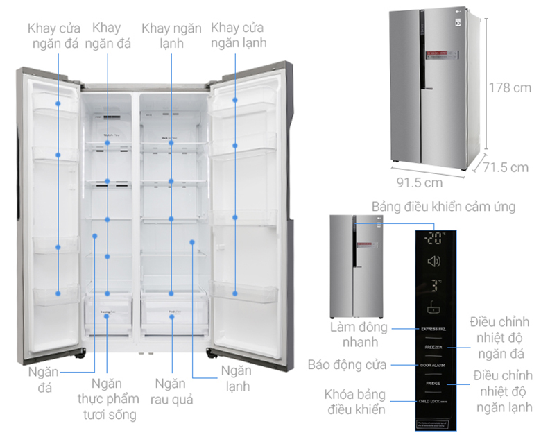 Tủ lạnh SBS LG Inverter 613 lít GR-B247JDS