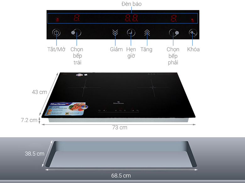 Kích thước bếp từ đôi Bluestone ICB-6831