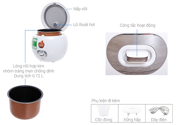 ảnh kích thước-Nồi cơm điện Sharp 0.72 lít KS-A80V-WH