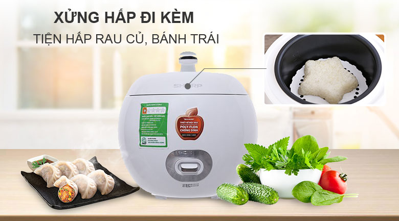 Xửng hấp-Nồi cơm điện Sharp 0.72 lít KS-A80V-WH