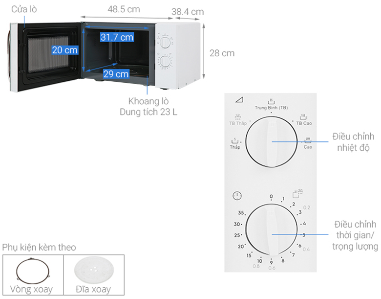 kích thước Lò vi sóng Electrolux 23 lít EMM23K18GW