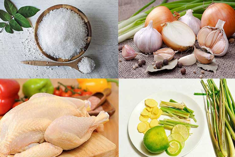 Nguyên liệu làm Gà hấp muối bằng nồi cơm điện