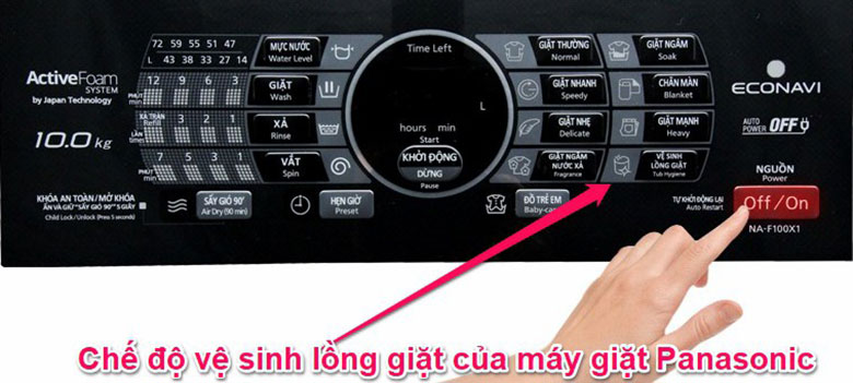 Kích hoạt chế độ vệ sinh lồng giặt máy giặt Panasonic